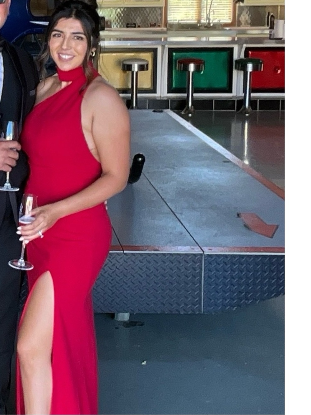 Keep It Interesting Red Asymmetrical Cutout Halter Maxi Dress